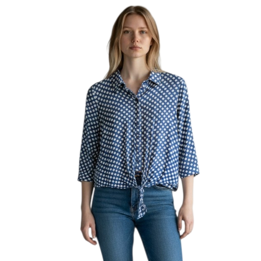 Blue Polka Dot Button Down Shirt Tie  Waist Large